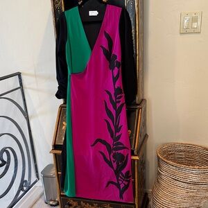 Tanya Taylor Pink and Green Long Sleeve Dress